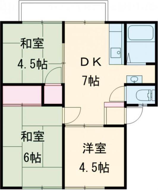 ウィンディア A棟(3DK/1階)の間取り写真