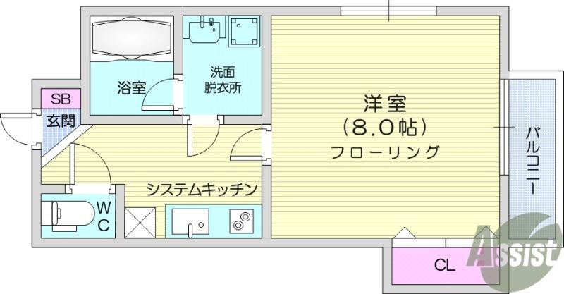 WYNNメゾン舟入(1K/1階)の間取り写真