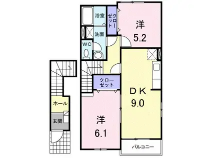 ラッフィナート ベル(2LDK/2階)の間取り写真