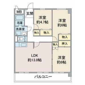 レジデンス社が丘(3LDK/3階)の間取り写真
