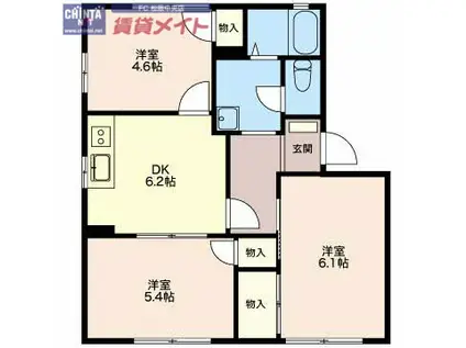 コーポフレグランス D棟(3DK/1階)の間取り写真