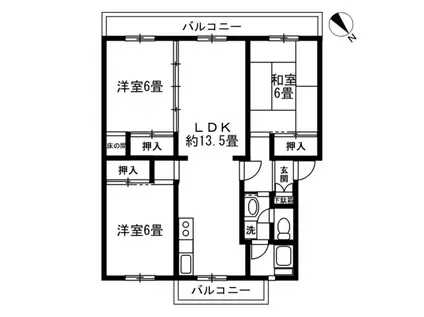 北加瀬芙蓉ハイツ(3LDK/5階)の間取り写真