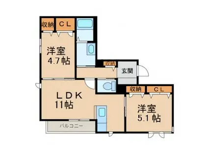 テラス新中通(2LDK/3階)の間取り写真