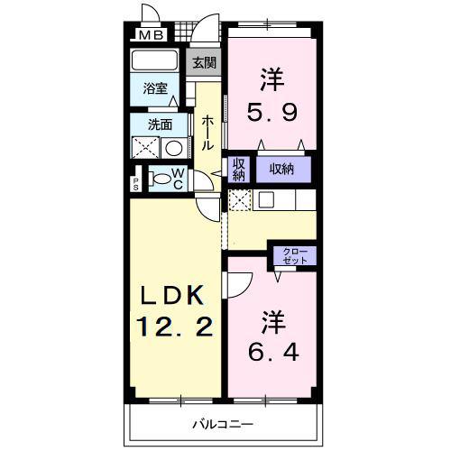 サンハイムアオヤマ(2LDK/2階)の間取り写真