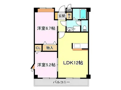 トゥール・ジャルダンII(2LDK/2階)の間取り写真