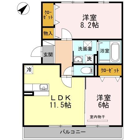 シャンヴィラージュ(2LDK/2階)の間取り写真