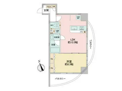 さくらHILLSリバーサイドイースト(1LDK/8階)の間取り写真