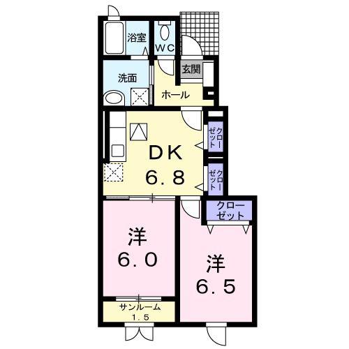 クリアネスK-I(2DK/1階)の間取り写真