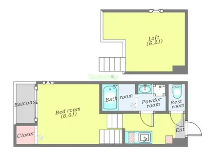 ハーモニーテラス萩野町II(1K/2階)の間取り写真