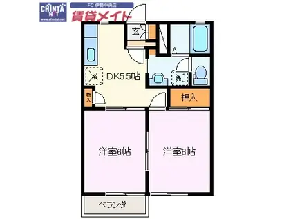 ハービス斎宮(2DK/1階)の間取り写真