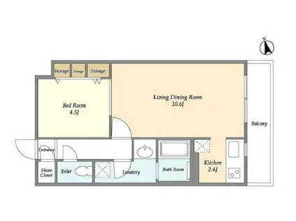 オーキッドレジデンス銀座東(1LDK/2階)の間取り写真