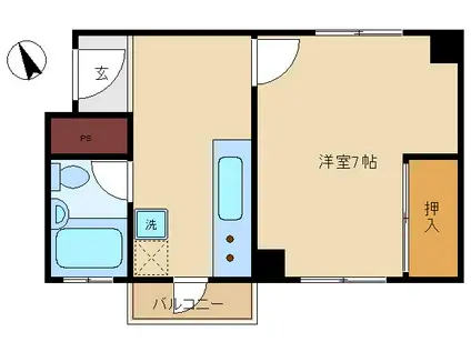 ダイヤモンドコーポ(1DK/6階)の間取り写真