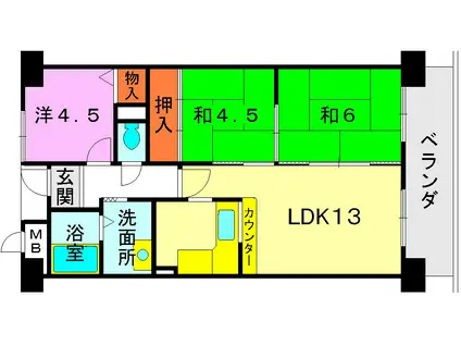 ふじとぴあ(3LDK/9階)の間取り写真