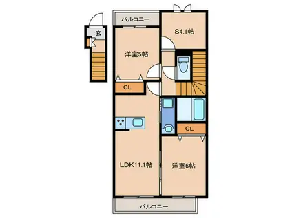 シャルマン青葉B棟(2LDK/2階)の間取り写真