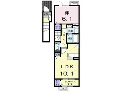 アイキューブ北代(1LDK/2階)の間取り写真