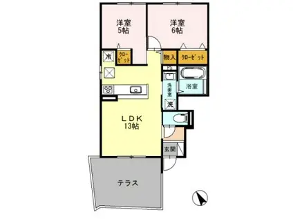 シャン・ド・リジェール(2LDK/1階)の間取り写真