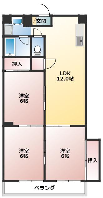 コンフォートフカヤ(3LDK/4階)の間取り写真