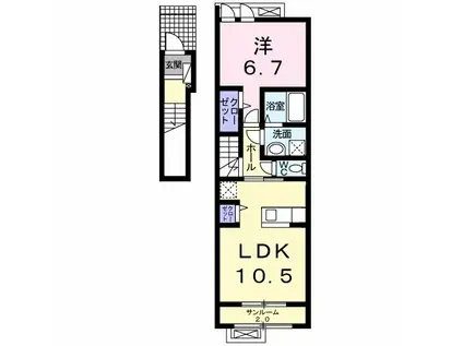 サンライズB(1LDK/2階)の間取り写真