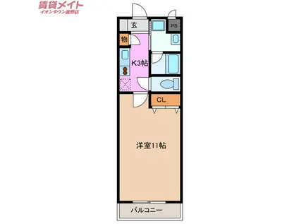 セレッソIKUWA(1K/3階)の間取り写真