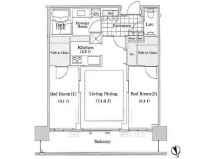 芝浦アイランド ブルームタワー(2LDK/25階)の間取り写真