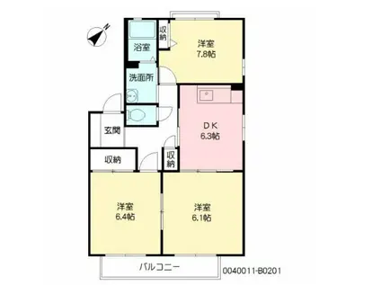 プティ・ボヌールB棟(3DK/2階)の間取り写真