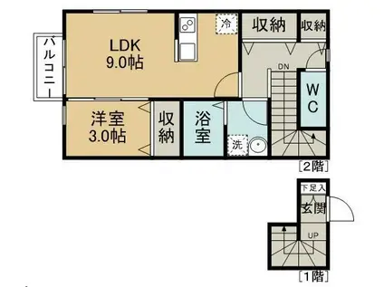 ピュアランド岩切(1LDK/2階)の間取り写真