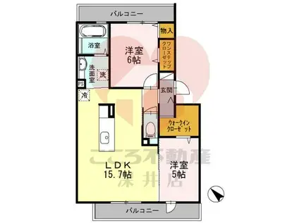 パークサイドヴィラ中百舌鳥(2LDK/3階)の間取り写真
