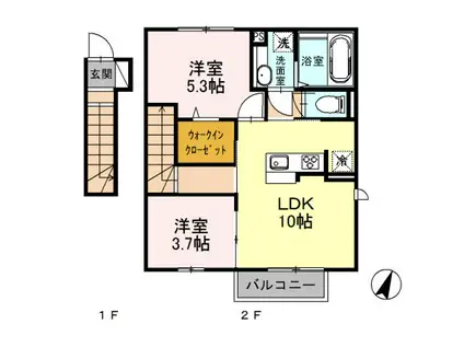 ARIETTA与原 B棟(2LDK/2階)の間取り写真