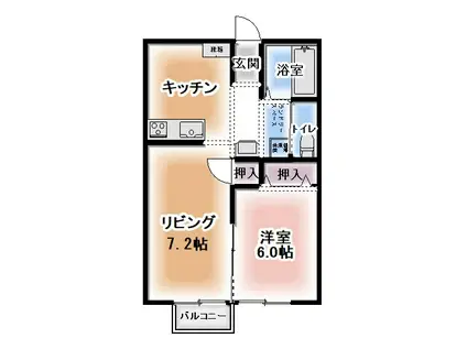 ガルテン宿畑 B棟(2K/2階)の間取り写真