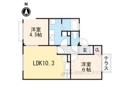 グリーンパーク土師(2LDK/1階)の間取り写真