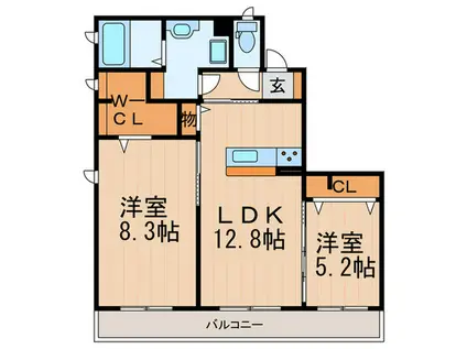 八幡シャーメゾン1番館(2LDK/2階)の間取り写真
