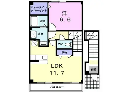 ウルム弥生(1LDK/2階)の間取り写真