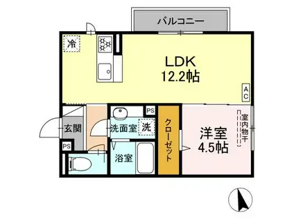 メゾングランレーヴ B棟(1LDK/2階)の間取り写真