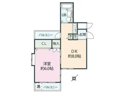 フレンドポート港南台(1DK/2階)の間取り写真