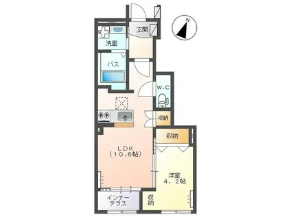 パレスコート トーケン(1LDK/1階)の間取り写真