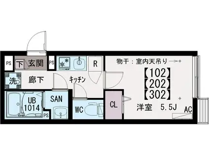 IXO江戸川II(1K/2階)の間取り写真