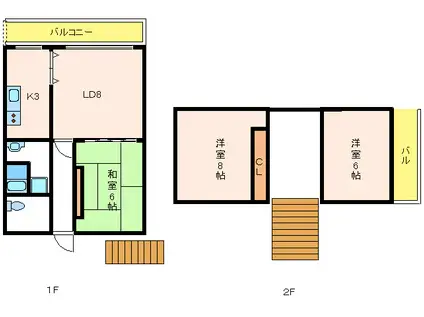 阪急箕面線 桜井駅(大阪) 徒歩3分 3階建 築27年(3LDK/1階)の間取り写真