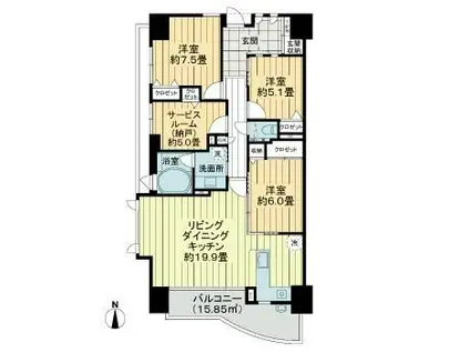遠州鉄道 第一通り駅 徒歩4分 14階建 築20年(3SLDK/6階)の間取り写真