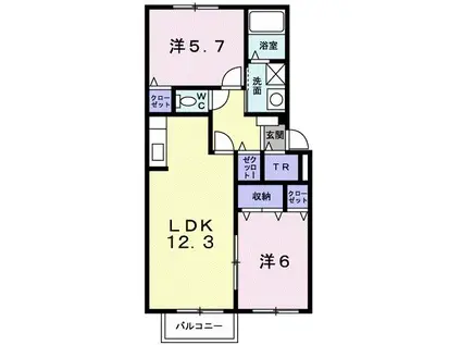エアリーヒル(2LDK/1階)の間取り写真