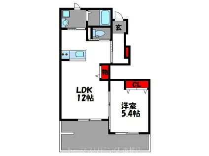 プログレス若宮(1LDK/1階)の間取り写真