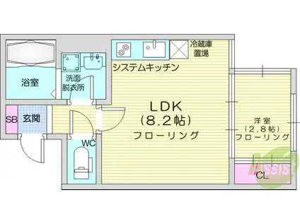BAU宮町2号棟(1LDK/1階)の間取り写真