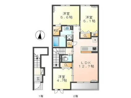 ヴァンテージ御幸(3LDK/2階)の間取り写真