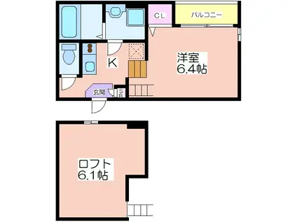 ハーモニーテラス安立(1K/2階)の間取り写真