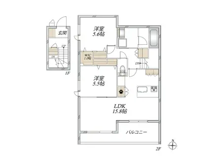 ARYA RESIDENCE 御厨 II(2LDK/2階)の間取り写真