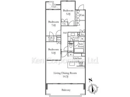 ハイコート山手パレ244北(3LDK/3階)の間取り写真