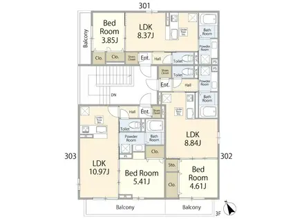 オールデン・ヒル(1LDK/3階)の間取り写真