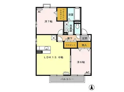 ブラン・ブルーB(2LDK/2階)の間取り写真