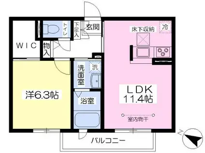 ワイズコート常代B(1LDK/1階)の間取り写真