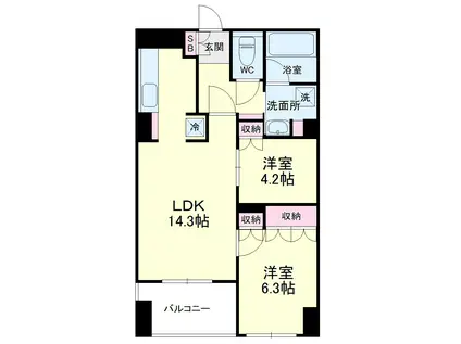 アートフォルム元城(2LDK/8階)の間取り写真