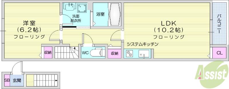 カレント・K Ⅴ(1LDK/2階)の間取り写真